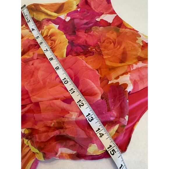 Alice + Olivia Watercolor Floral Silk Sundress Size XS Pink Yellow Coquette - Picture 5 of 14